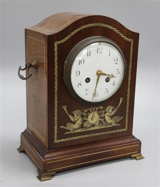 An Edwardian inlaid mahogany mantel clock, 30cm